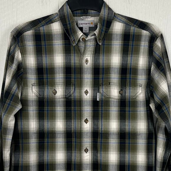 Carhartt shirt men’s medium Relaxed fit button-down long sleeve blue/green plaid - Picture 3 of 5